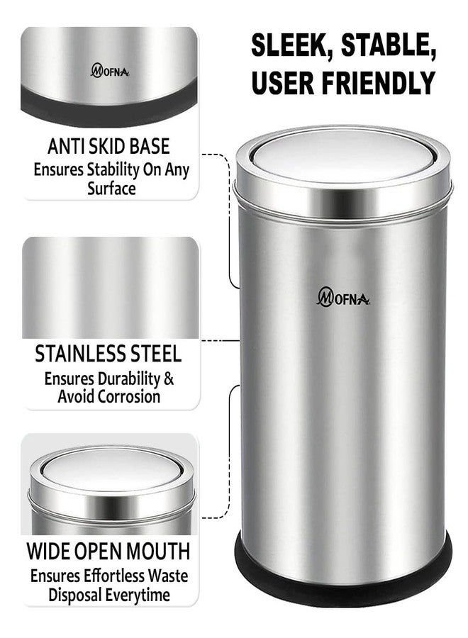 mofna Stainless Steel Swing lid dustbin, Garbage Bin, Trash Can, with removable lid For Home, Kitchen, Bathroom, Office & Commercial Use - 8x12 In -10 Liter, Silver, Pack of 1 - Image 2